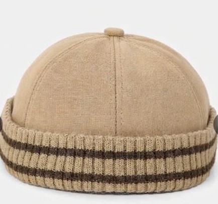 Ribbed Docker Cap — Beige & Brown